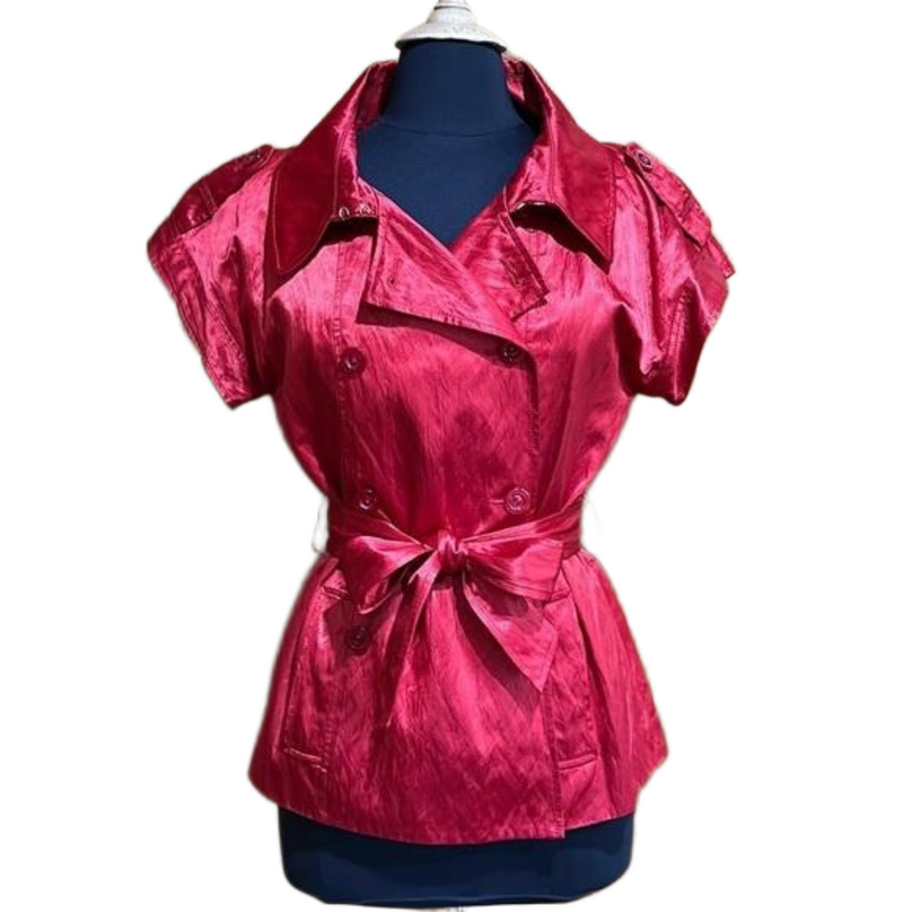 Etcetera Metallic Red Short-Sleeve Double Breasted Belted Jacket Size 6 - NWT